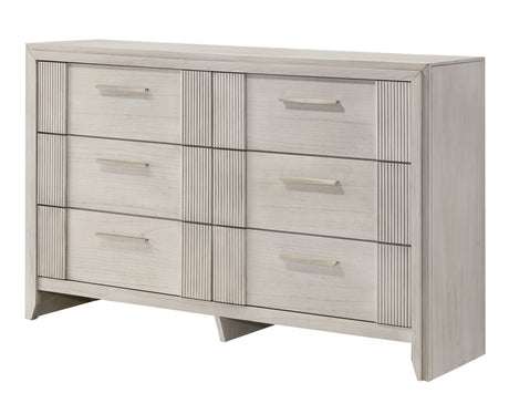 Side view of dresser in Carlton White Upholstered Panel Bedroom Set