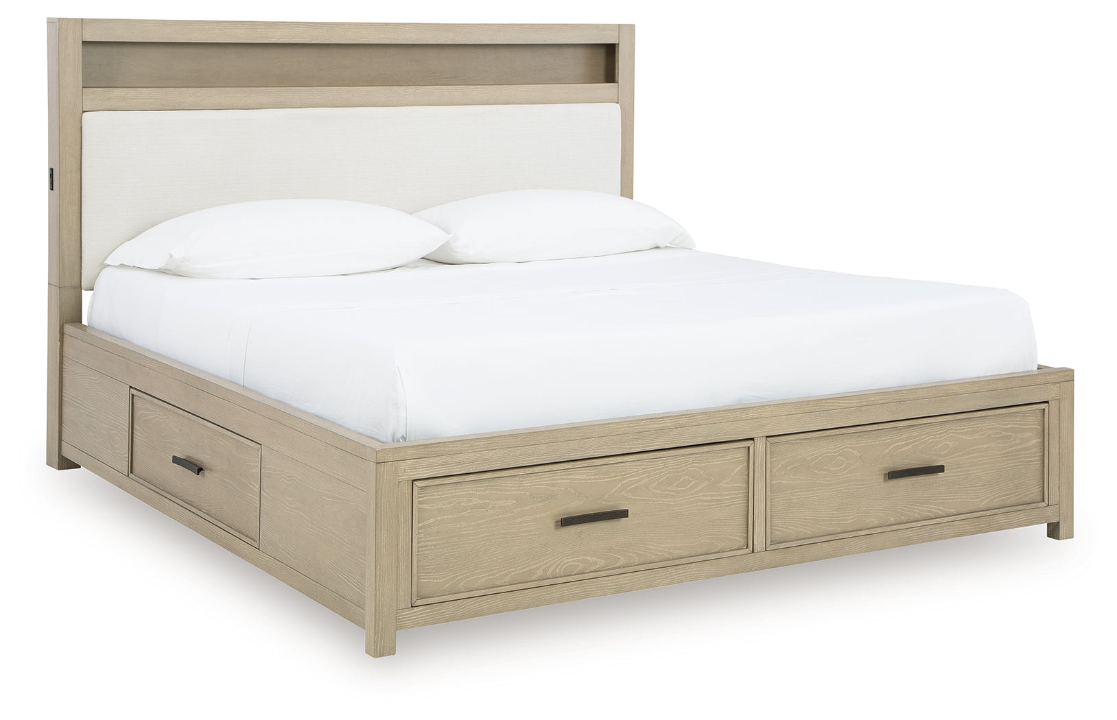 Side angle of Calmoro King Bookcase Bed showing drawers