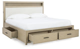 Storage drawers open in footboard of Calmoro bed