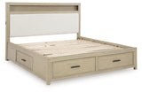 Detail of upholstered bookcase headboard with USB charging ports