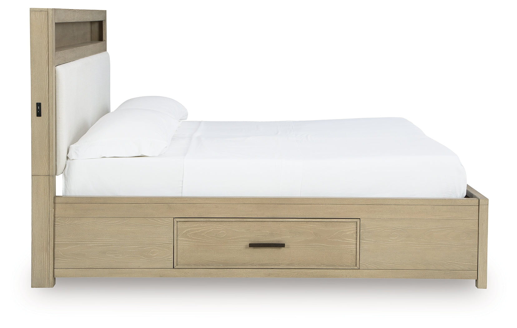 Cushioned fabric panel headboard of Calmoro Gray Queen Bed