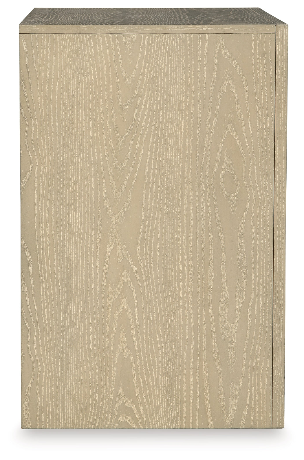 Close-up of blackened steel metal bar pulls on Calmoro Nightstand