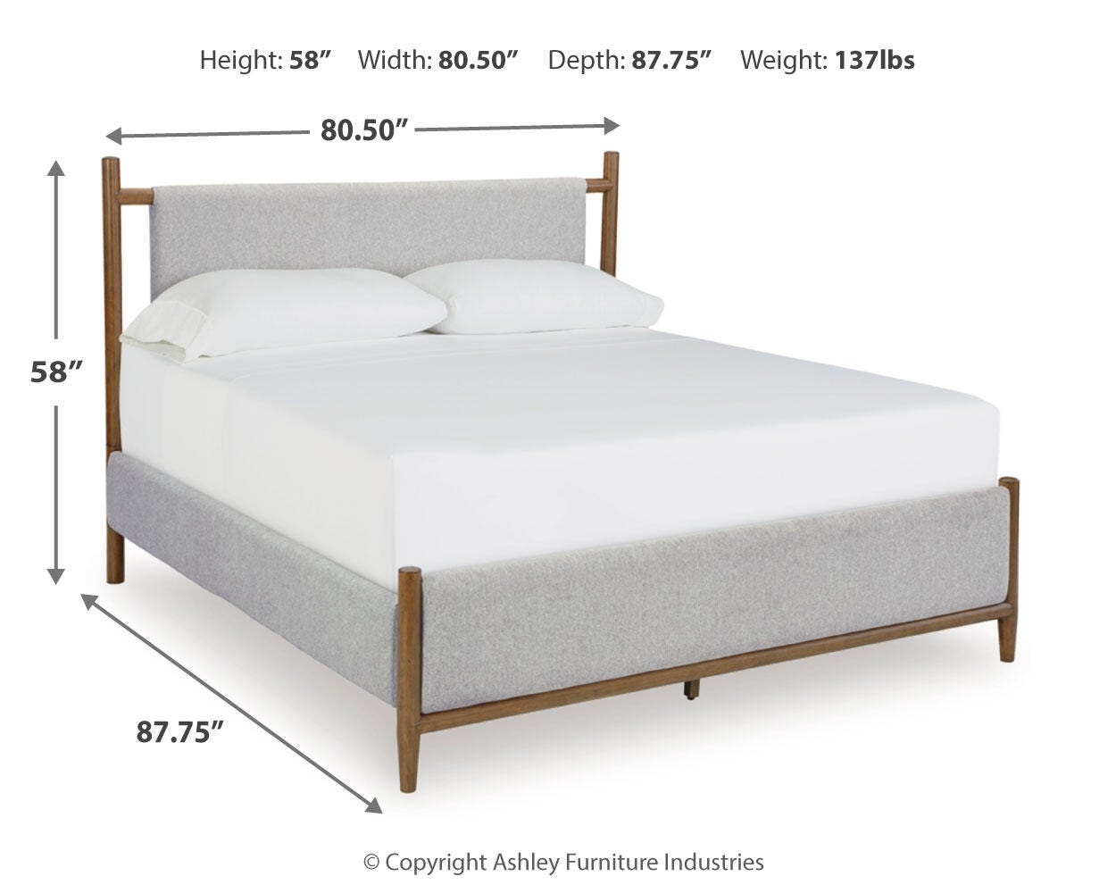 Lyncott Brown Upholstered Bedroom Set dimension view
