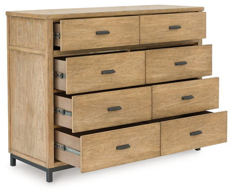 Tomtyn light brown dresser angled view with drawer open