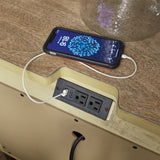 Detail of USB-A and USB-C charging ports on nightstand
