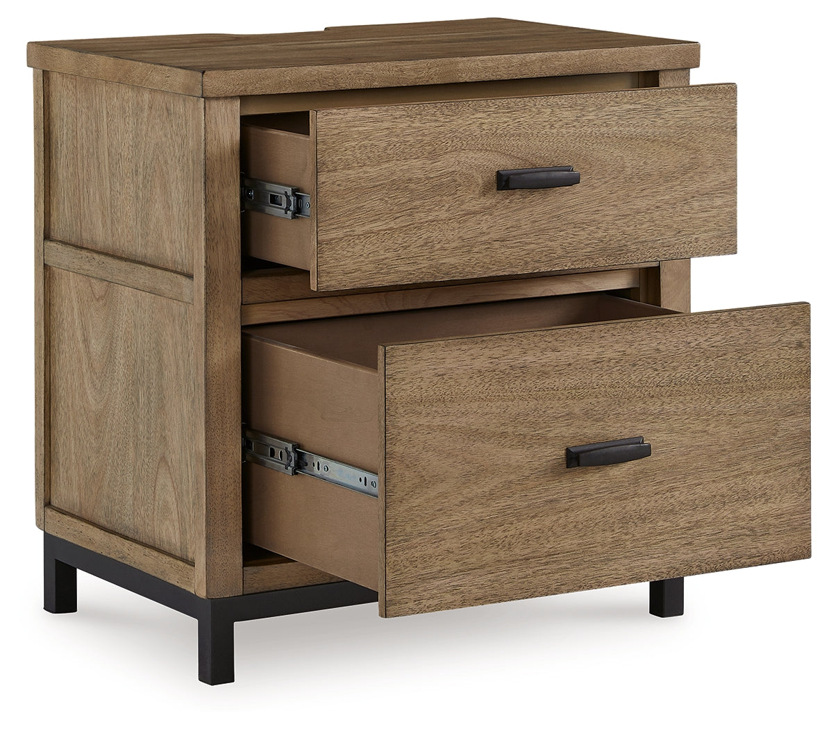 Tomtyn Nightstand angled side view with drawers open