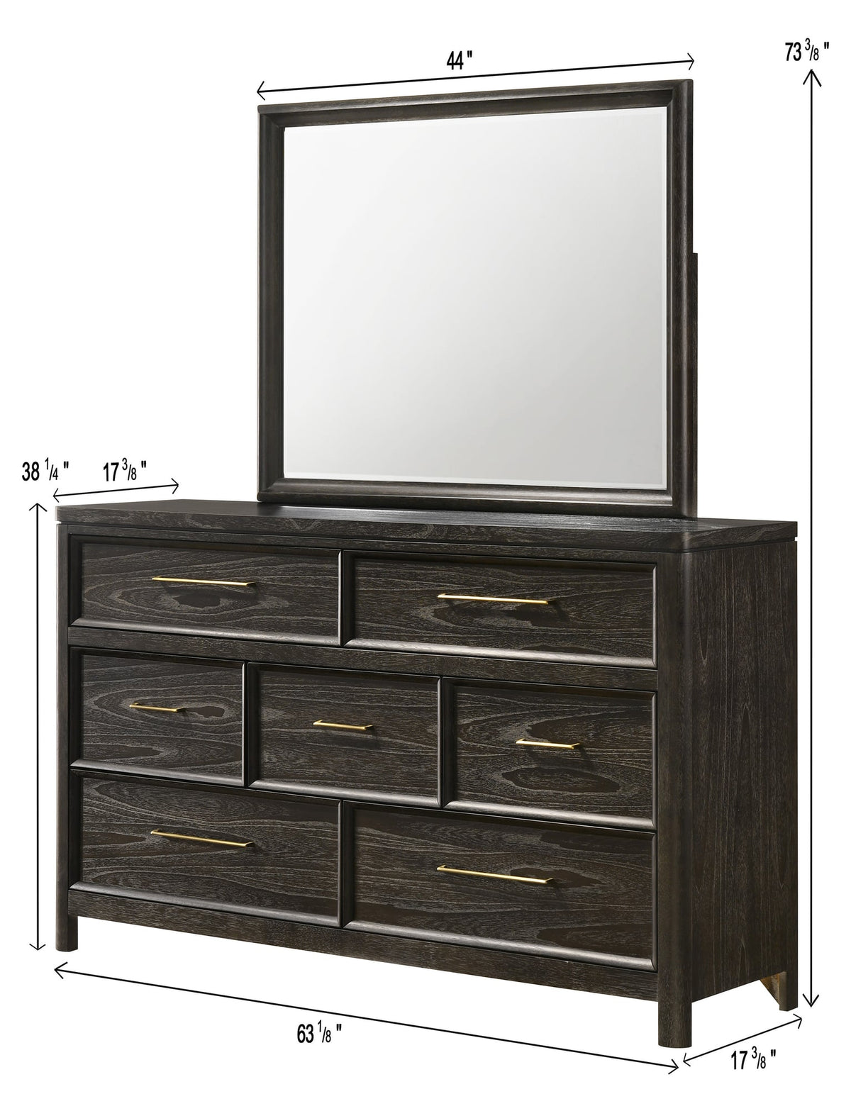 Ethel Dark Brown Dresser and Mirror view 2