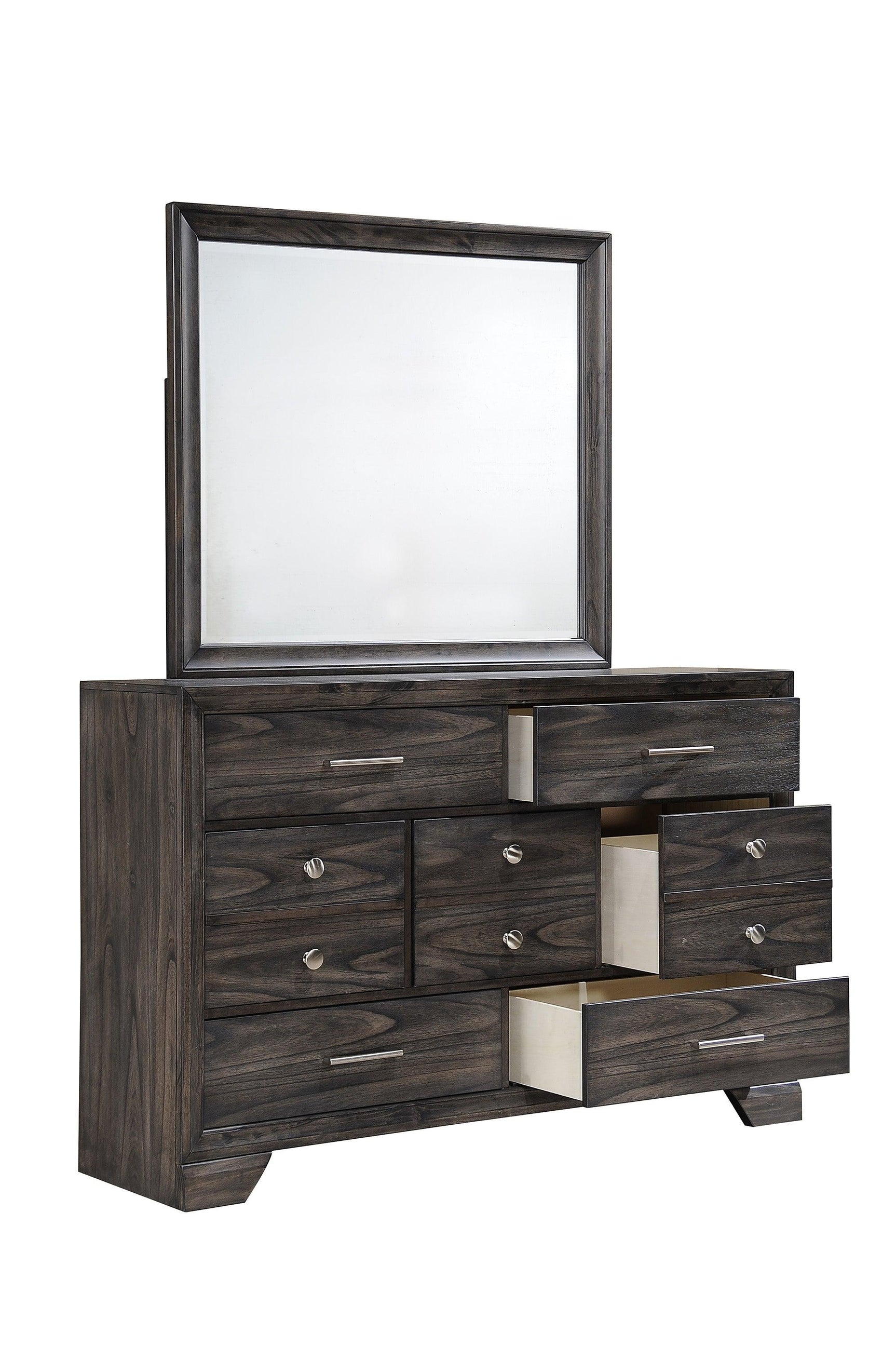 side view of Jaymes Gray Storage Fabric Platform Bedroom Set bed