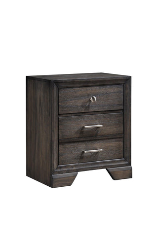 Jaymes Gray Nightstand front view showing 3 drawers and brass handles