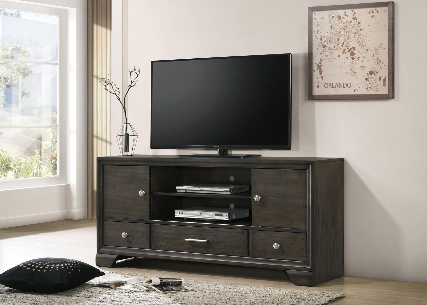 bedroom view of Jaymes Gray Storage Fabric Platform Bedroom Set bed