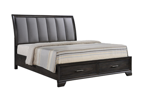 Jaymes Gray Nightstand with 3 drawers, brass handles, side view
