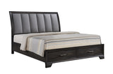 side view of Jaymes Gray Storage Fabric Platform Bedroom Set bed