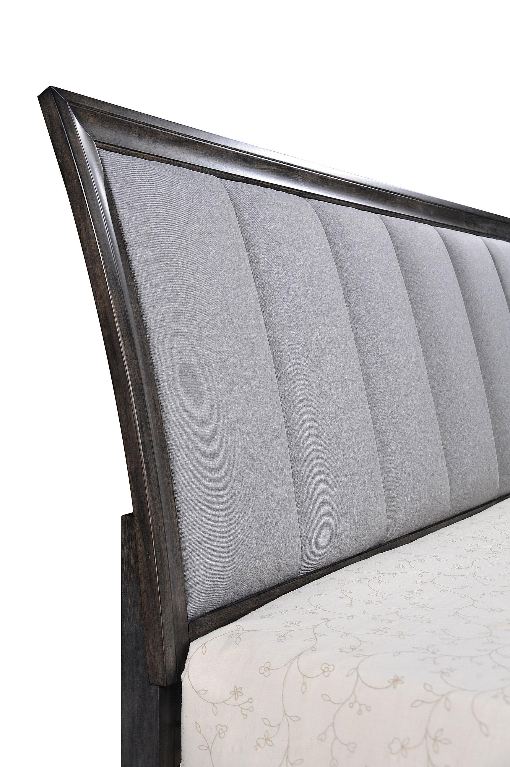side view of Jaymes Gray Storage Fabric Platform Bedroom Set bed