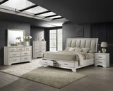 Jaymes White fabric upholstered storage bed main view