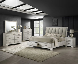 Jaymes White fabric upholstered storage bed main view