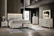 Aviana beige upholstered LED storage platform bed - front view