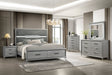 main view of Amiri Gray upholstered LED panel bed