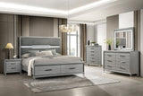Amiri bedroom set upholstered gray headboard and nightstand
