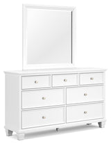 Fortman white dresser angled side view showing drawers