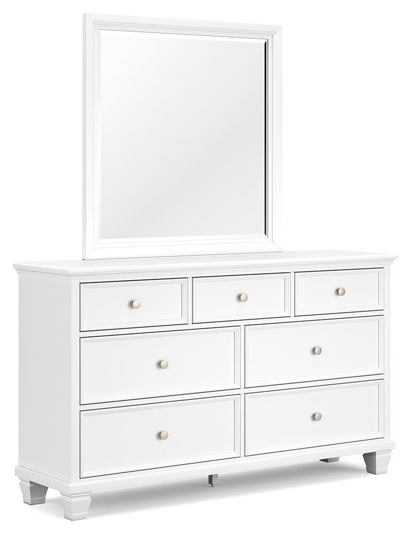 Fortman white dresser angled side view showing drawers