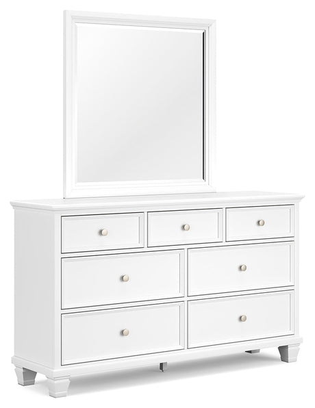 Fortman white dresser angled side view showing drawers