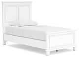 Fortman White Twin Panel Bed side angled view
