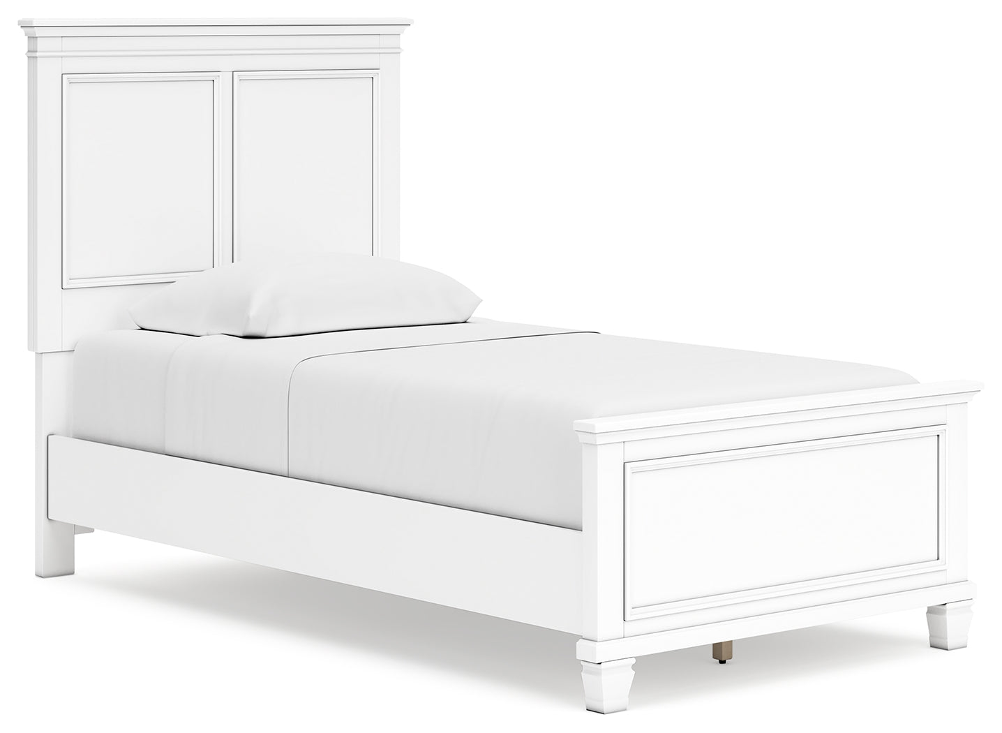 Fortman White Twin Panel Bed side angled view