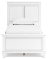 Fortman White Twin Panel Bed side view