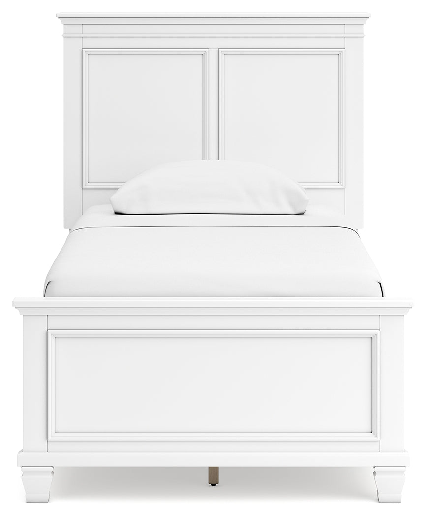 Fortman White Twin Panel Bed side view