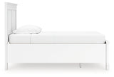 Side profile of Fortman twin panel storage bed