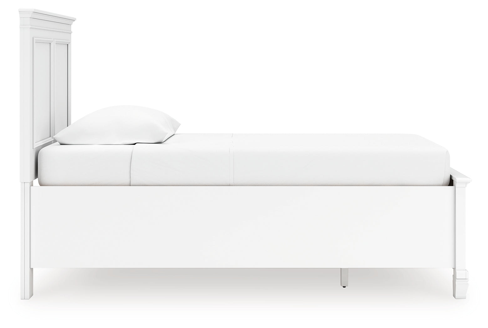 Side profile of Fortman twin panel storage bed