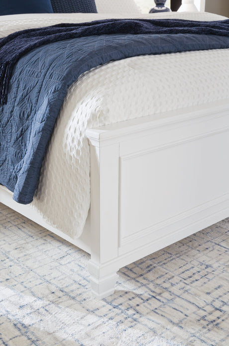 Fortman White King Panel Bed tapered feet detail