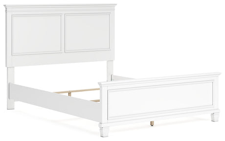 Fortman White Queen Panel Bed angled view from left