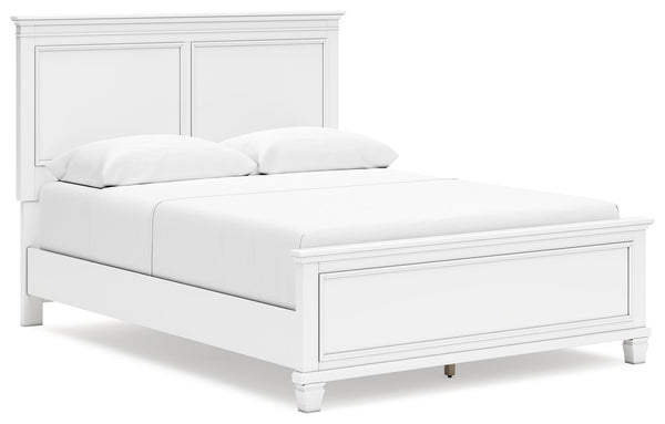Fortman White Queen Panel Bed angled view from right