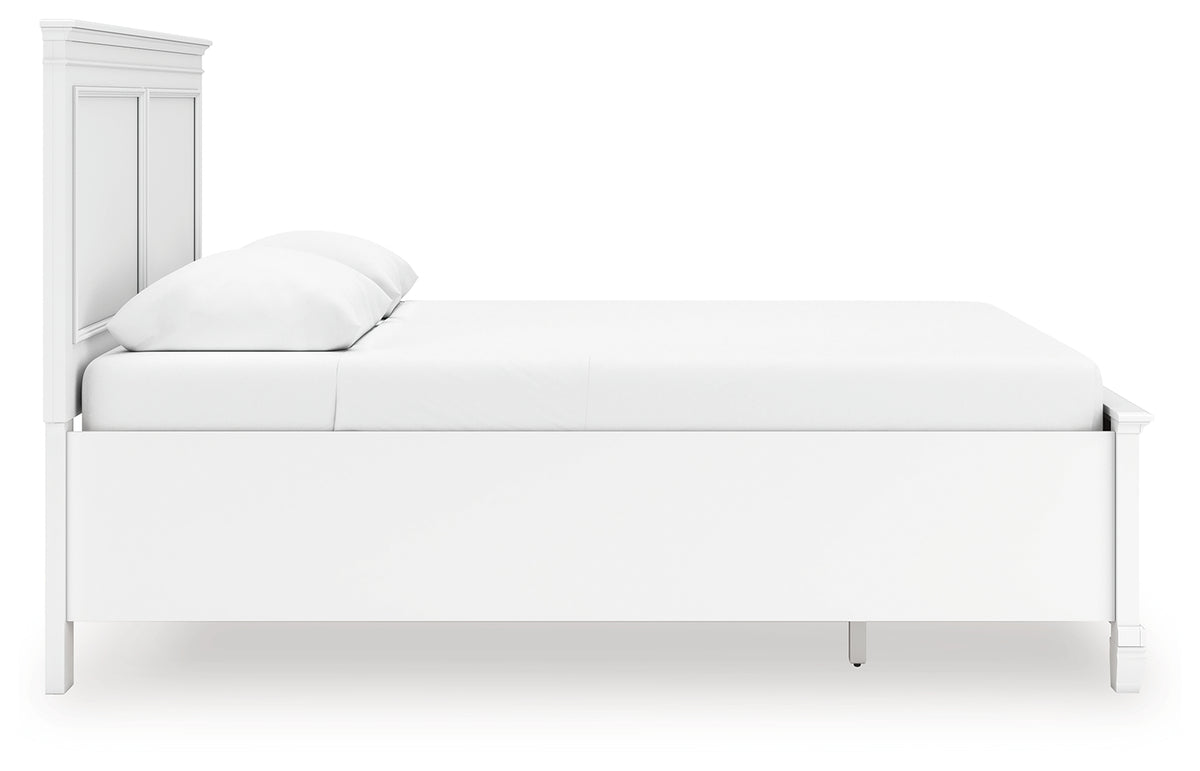 Side view of Fortman White Queen Panel Bed