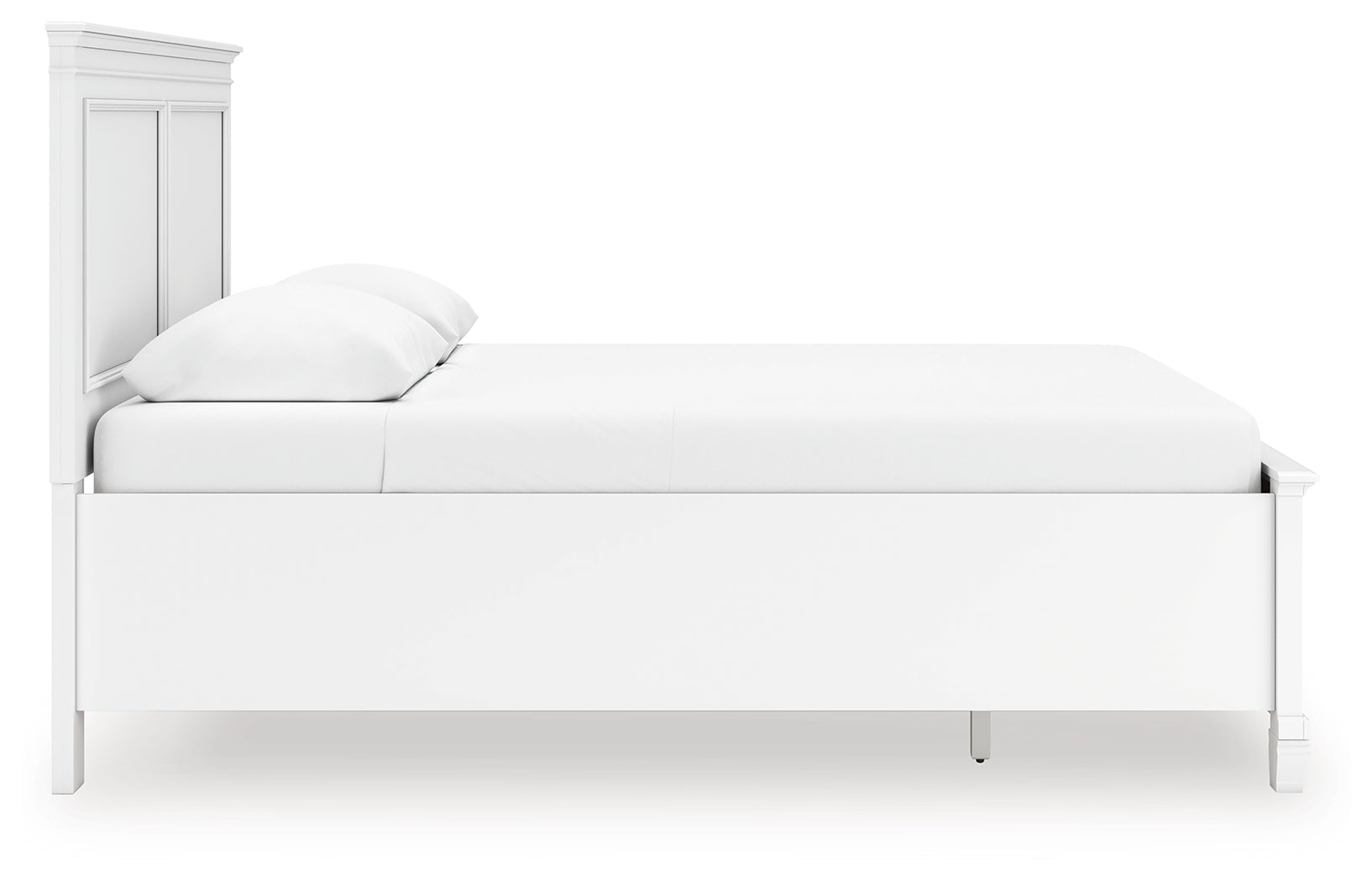 Side view of Fortman White Queen Panel Bed