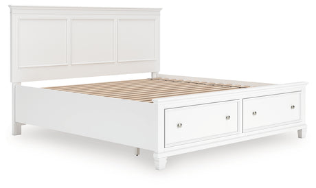 Fortman White King Panel Storage Bed front angle