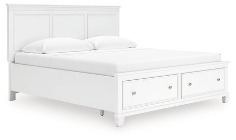 Storage drawers open on Fortman King Bed footboard