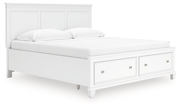 Storage drawers open on Fortman King Bed footboard