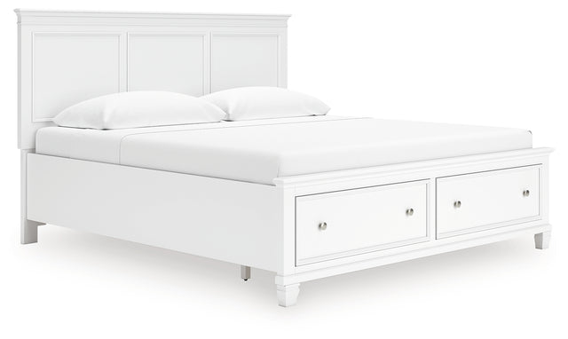 Storage drawers open on Fortman King Bed footboard