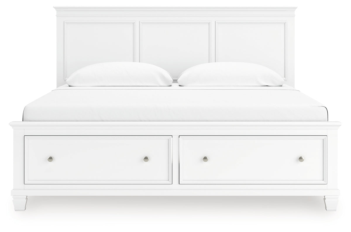 Panel headboard of Fortman White King Bed front view