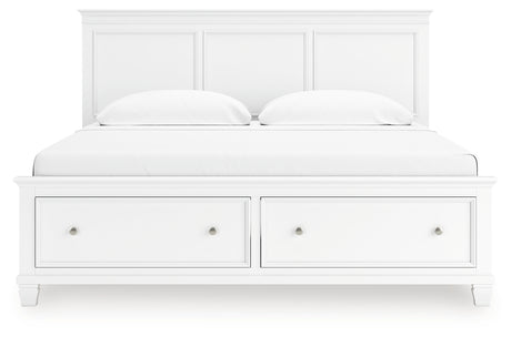 Panel headboard of Fortman White King Bed front view