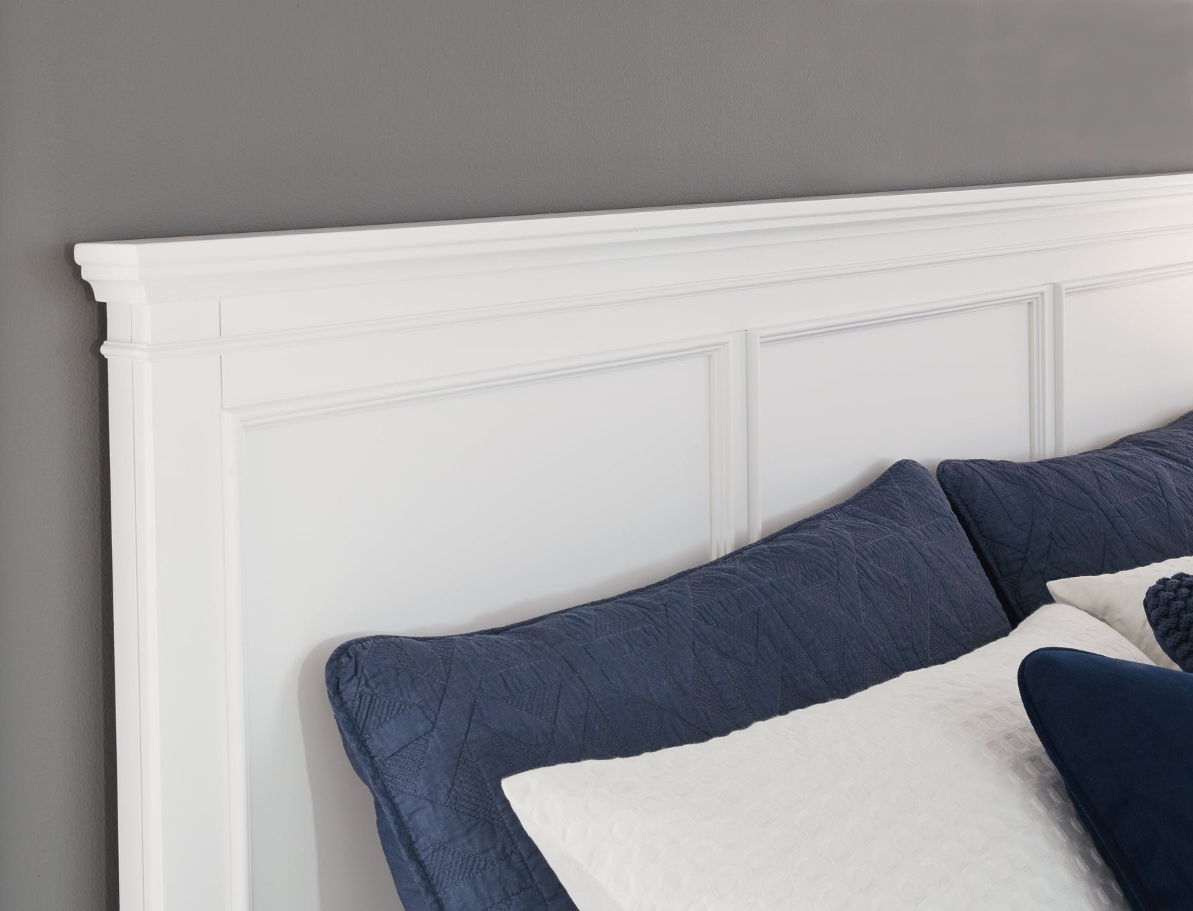 Fortman White King Panel Bed wood finish close-up