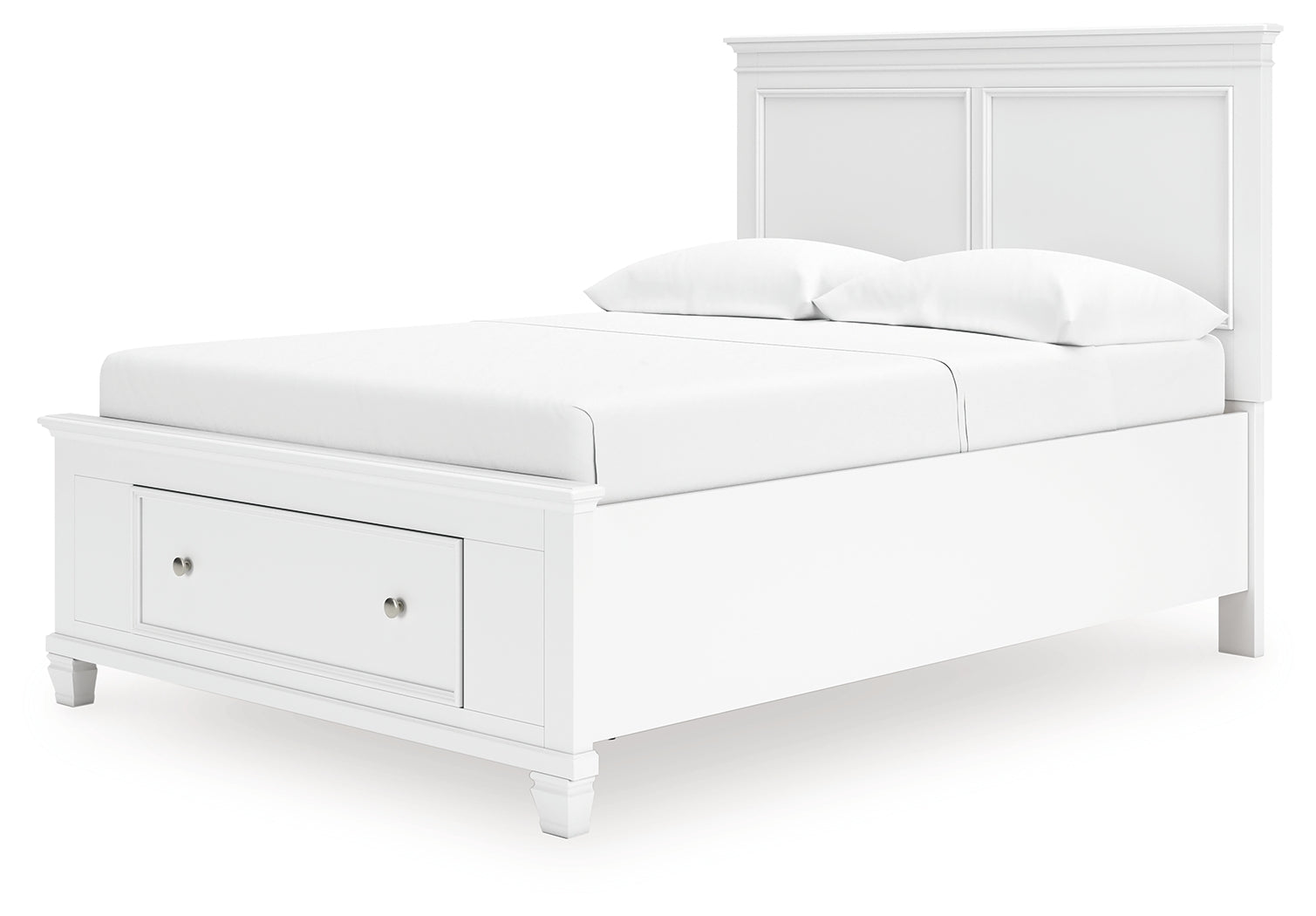 Full panel bed showing storage drawers closed