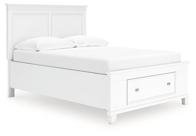 Fortman white full panel storage bed footboard with drawers open