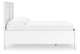 Side view of white full panel storage bed