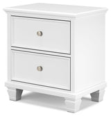 Fortman White Nightstand side view showing tapered feet