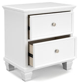 Fortman White Nightstand open drawer showing spacious interior