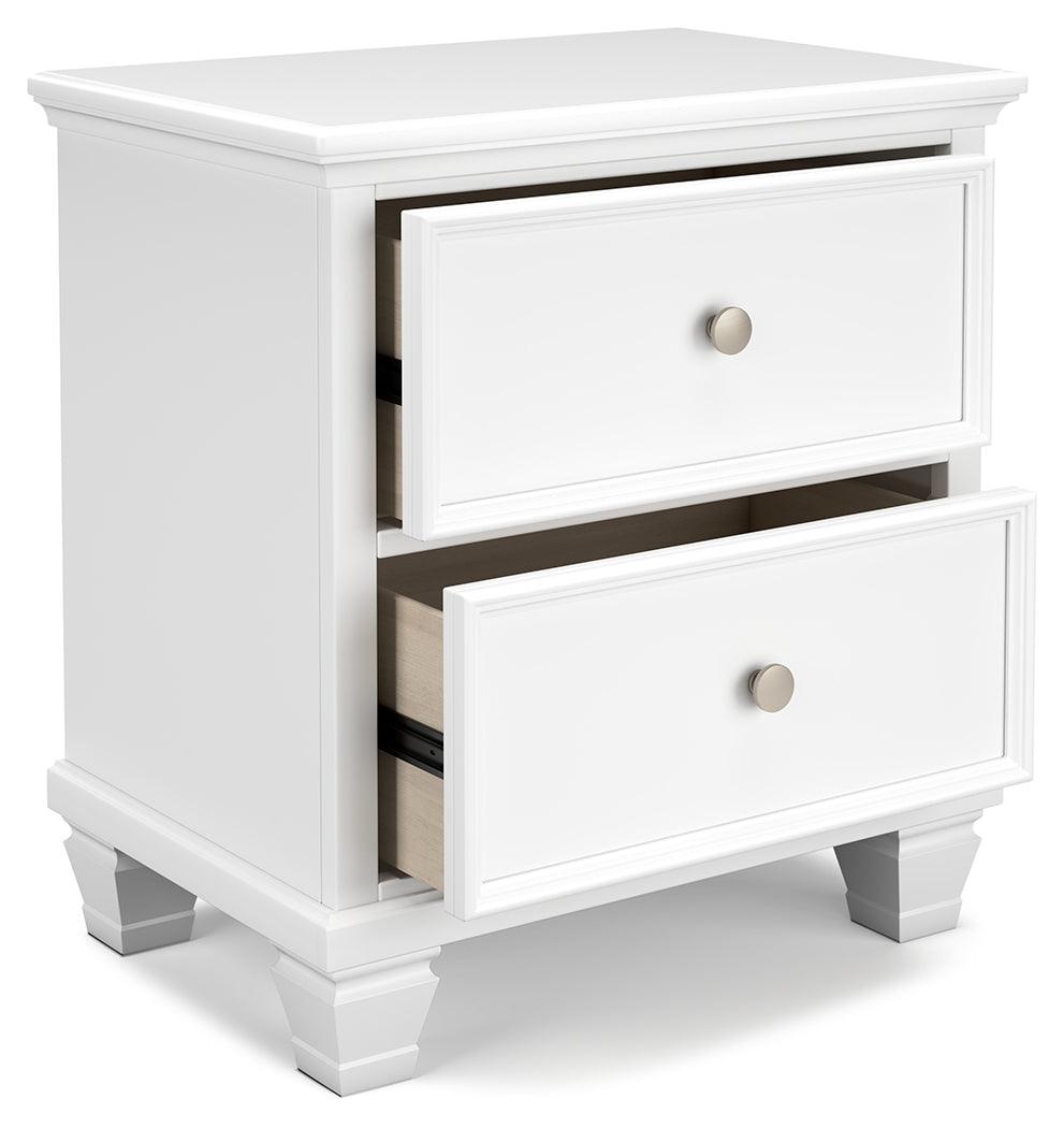Fortman White Nightstand open drawer showing spacious interior