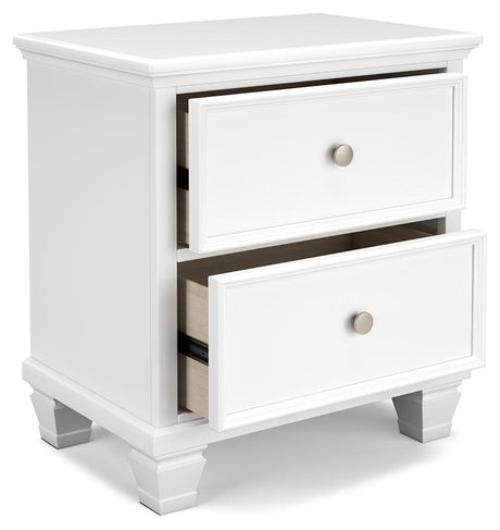 Fortman White Nightstand open drawer showing spacious interior